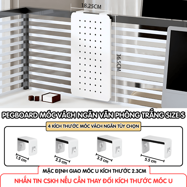 Pegboard móc U vách ngăn - S trắng