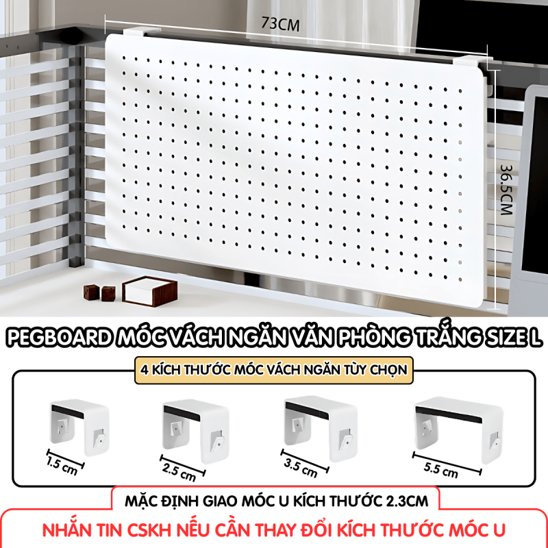 Pegboard móc U vách ngăn - Bảng 73*36.5cm trắng